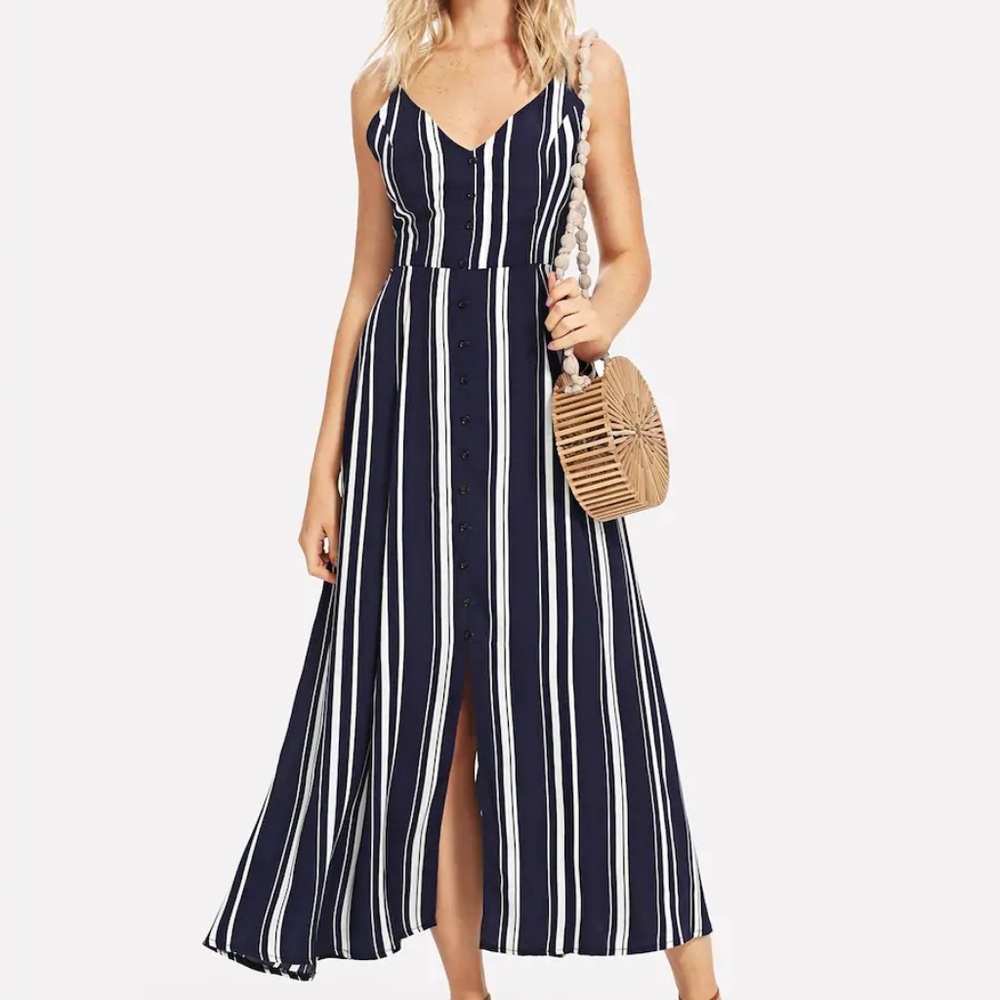 Cut Out Knot Back Striped Dress